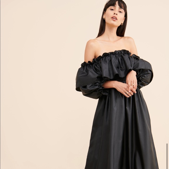 LoveShackFancy Tara Ruffle Maxi Black Off-Shoulder Dress - Picture 6 of 13